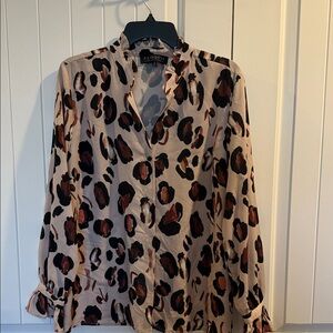 Eloquii Women's Animal Print Blouse - Cream and Brown